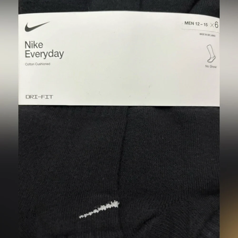 12 pairs Nike everyday Cotton Cushioned No Show Socks drifit Black SX7675-010